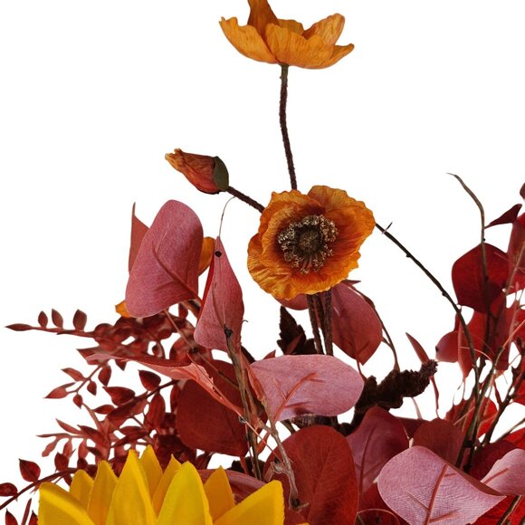 Artificial Fall Floral Arrangement Sunflowers Persimmon Red Foliage Yellow Accen - Picture 12 of 15